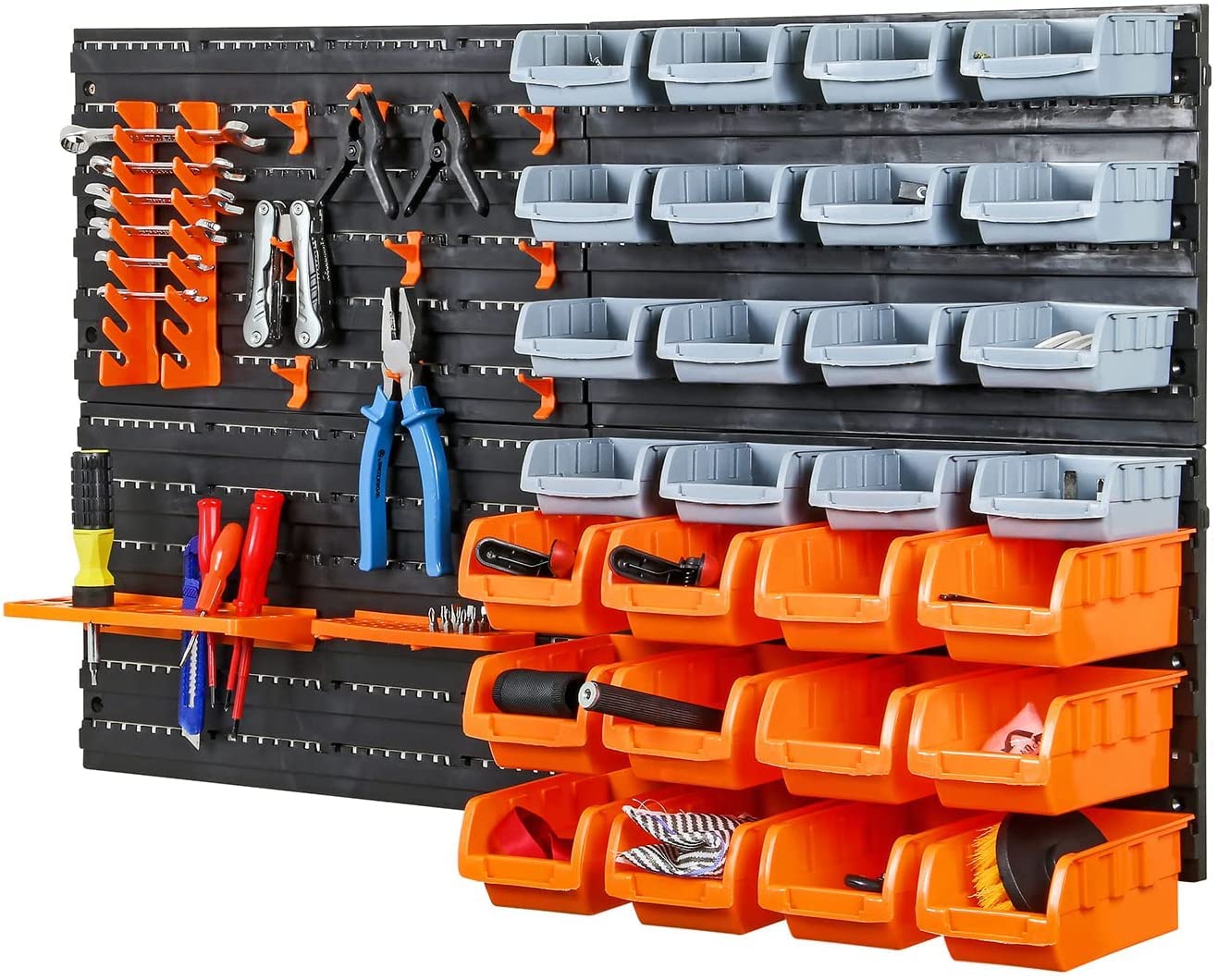 Greenfields Storage Bins Wall Mounted - Tool Organiser Garage Shelving - DIY Workshop for Home Garage Tool Rack Plastic Drawers - Backboards Storage Bin Compartments (44pc)
