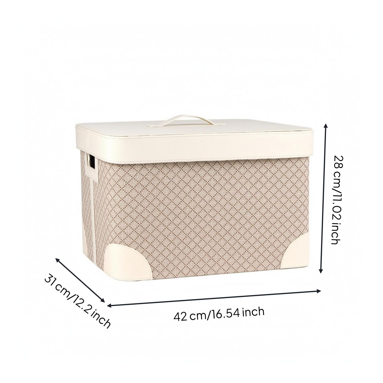Contenedor de Almacenamiento Caja Organizador Rectangular con Tapa y Asa Cuerpo Tejido con Exterior en Piel Esquinas con Refuerzo Visible Adecuado, Marrón Pequeño