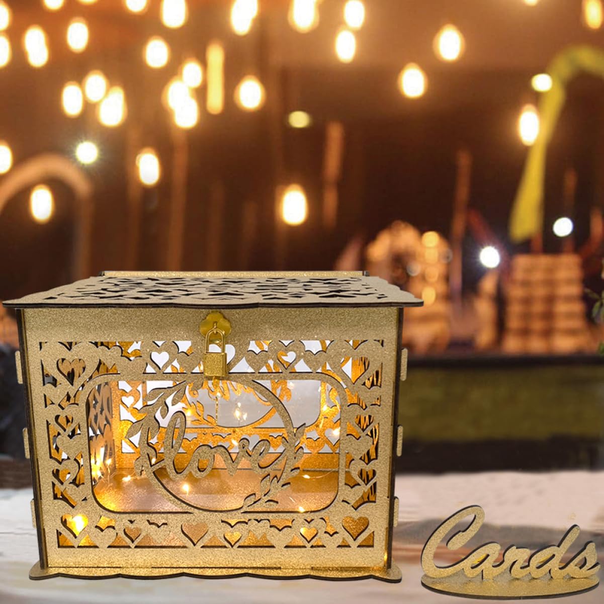 LIFKOME 1set Wooden Card Box Hollow Design for Weddings Graduations Special Occasions Rustic Envelope Card Collection Box Capacity Keepsake Container