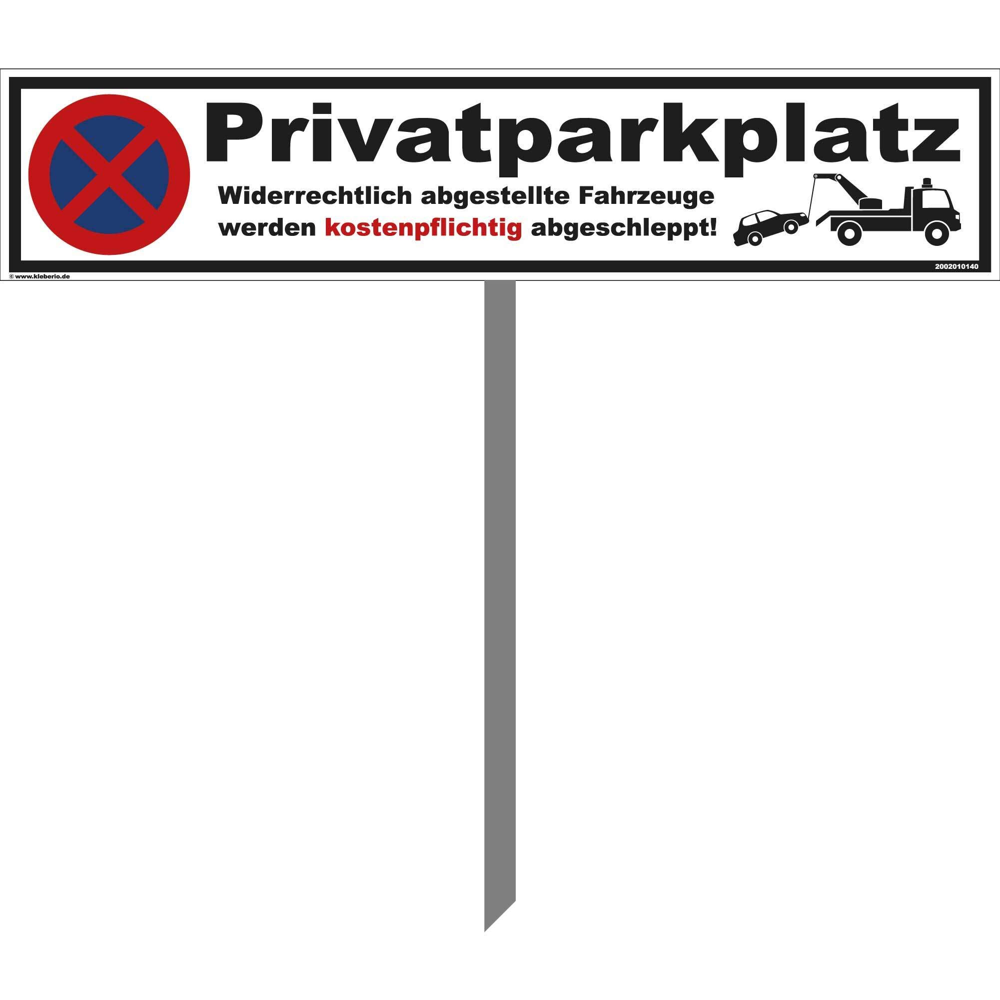 Parkplatz Schild - Privatparkplatz - 52 x 11 cm mit Pfosten 75cm Parken verboten, Verbotsschilder, Privat, Privatgrundstück, Parkplatzschilder, Parkverbot, Parkschilder