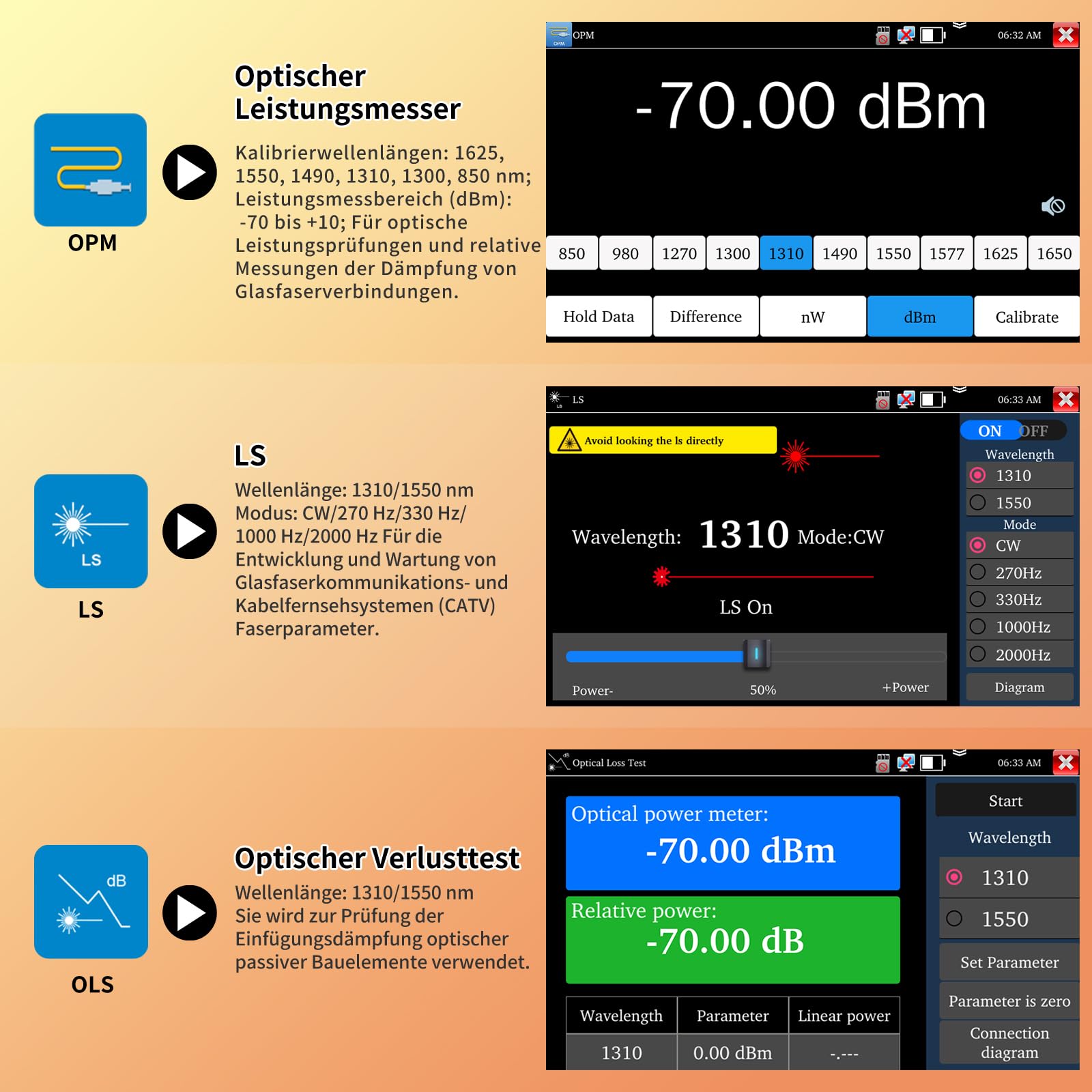 Henkion OTDR Fiber Optic Tester 1550nm 26/24dB, Glasfasertester unterstützt OPM, LS, OLS, VFL, Ereigniskarte, UTP/RJ45 TDR kabeltest/Längenkabeltester, Netzwerktester, 8 Faseradapter, FTP/Bericht