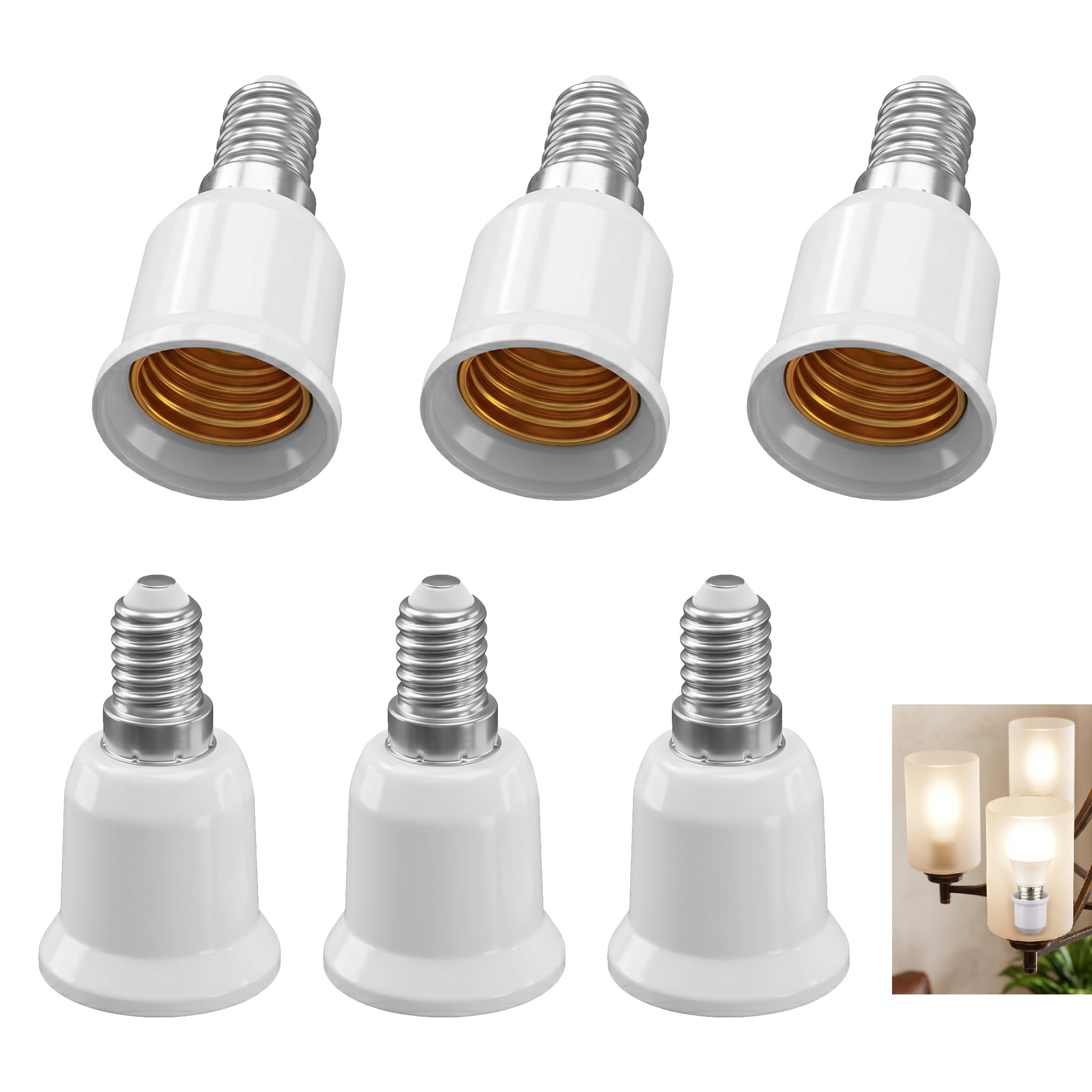 6 Stück E14 auf E27 Adapter, Lampensockel Konverter für E27 Leuchtmittel in E14 Fassung, Edison Schraubadapter aus hitzebeständigem, Geeignet für LED, Glühbirne, Halogenlampe und Energiesparlampe