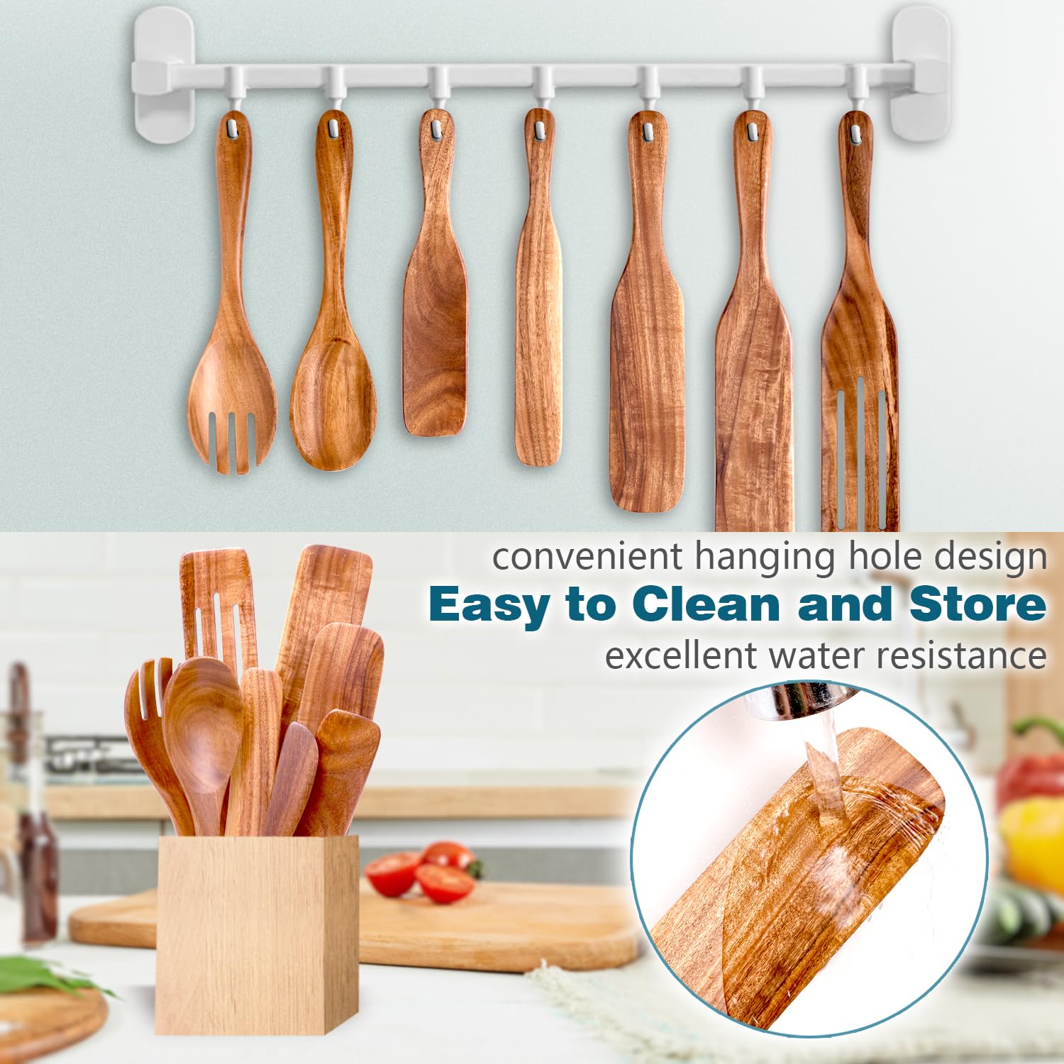 Howhong Premium Holz-Schildkröten-Set von Howhong, Küchenhelfer, 8-teiliges Kochutensilien-Set aus Holz, Antihaft-Kochutensilien-Set zum Mischen, Rühren und Servieren