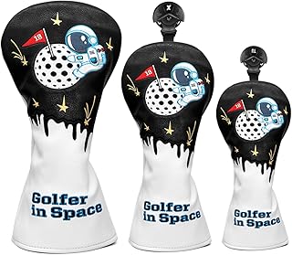 Leather Hand-Made Astronaut Design Driver & Hybrid Headcovers - Embroidery, 3 Wood Headcover for All Golf Clubs