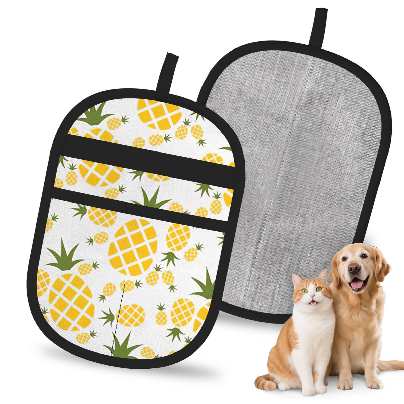 Pineapple. Print Pet Hair Remover Gloves Grooming Cleaning Accessory Reusable Deshedding Tool