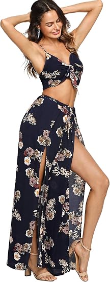 SHEIN conjunto de 2 piezas de camisetas y pantalones de palazzo con tiras  frontales estilo bohemio para mujer, Marino, L : Amazon.com.mx: Ropa,  Zapatos y Accesorios