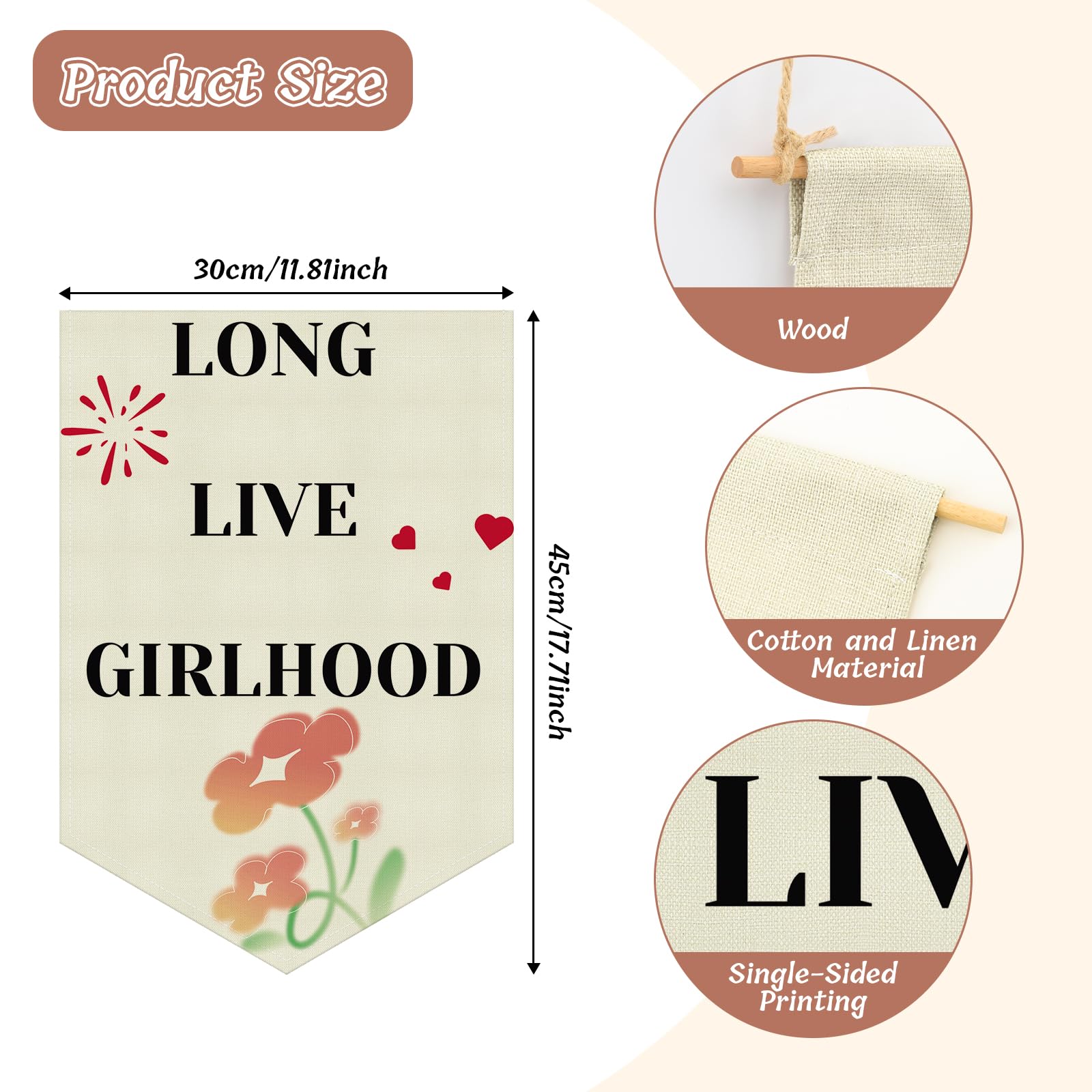 Playroom Wall Banner Girl Room Banner Nursery Decor Hanging Pennant Flag Wall Decor for Kids Room Gift for Nursery Playroom Bedroom Baby Toddler Teen Kids Girl Christmas Birthday Gift Linen