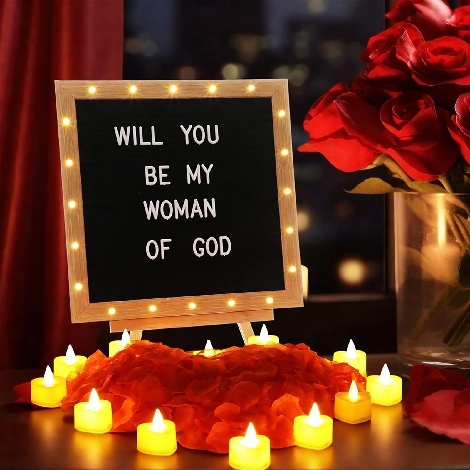 Ceenna Romantische Nacht Geschenkset Schwarz Will You Be My Girlfriend Schild Brief Board Künstliche Rosenblätter LED Kerzen Buchstaben Symbole für Valentinstag Jubiläum Geburtstag Hochzeit
