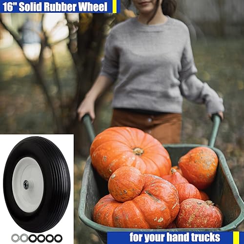 Miniatura 5 de Neumáticos de carretilla sin plano 4.804.00-8, ruedas de goma sólida de 16 pulgadas con rodamientos de 58 pulgadas, cubo central de 3 pulgadas,