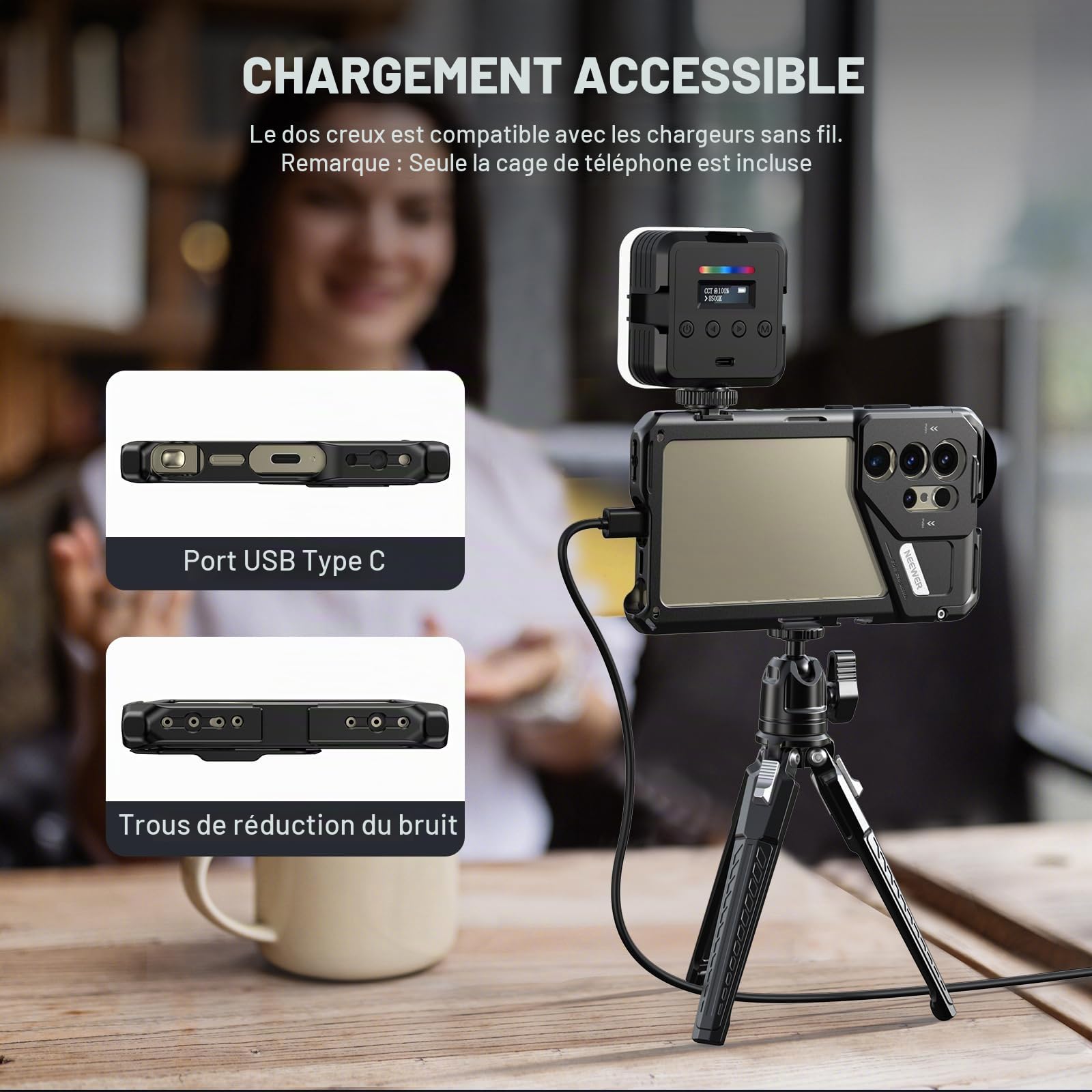 NEEWER S24 Ultra Cage pour Smartphone avec Adaptateur Filtre 67mm, Plaque arrière d'objectif 17mm, Adaptateur d'objectif à Monture T, Chiffon Nettoyage, stabilisateur vidéo pour Smartphone, PA042