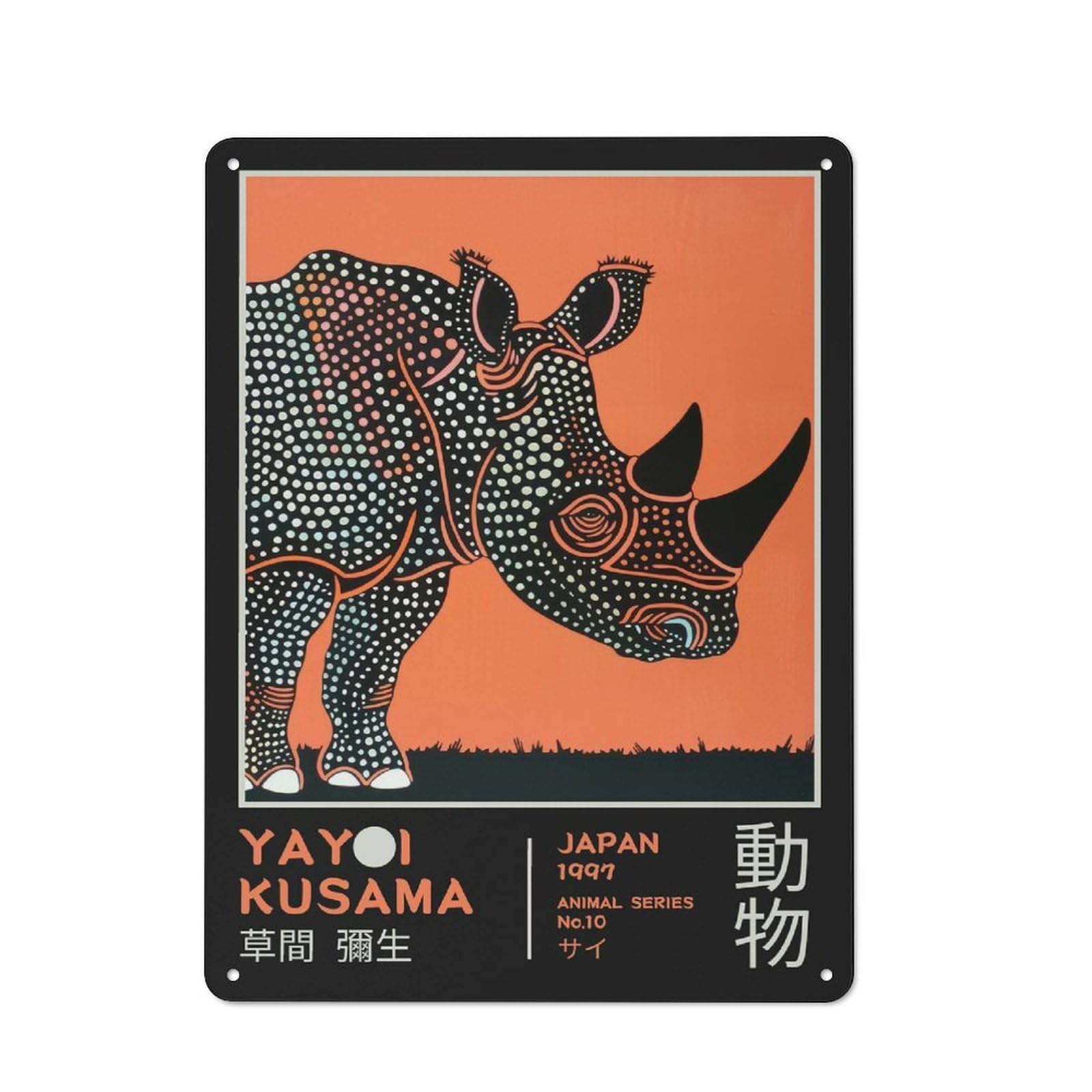 Junmoney Style-1 Bistro Style Bistro Metal Sign 40X30cm Featuring Yayoi Kusama Rhino No.10 Exhibition Poster, Shop Wall Decor For Takeaway, Bar, Kitchen Or Counter Area