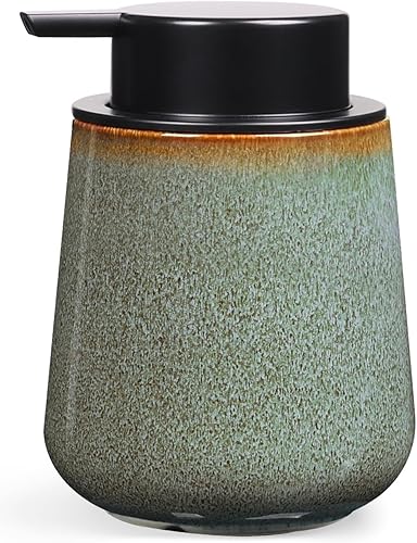 INGOFIN Dispensador de loción de cerámica, dispensador de jabón de manos recargable de 12 onzas, dispensador de líquido moderno con bomba,