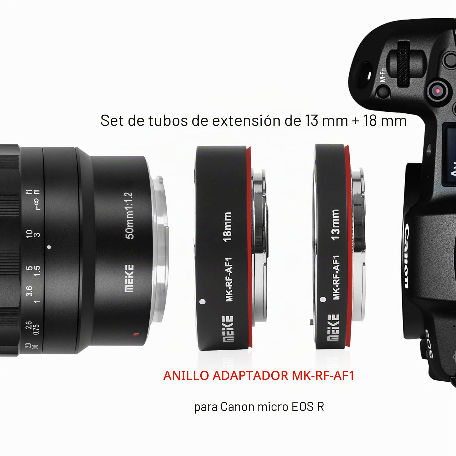 Meike MK-RF-AF1 - Kit de Anillo Adaptador de Tubo de extensión Macro de Marco Completo AF de 13 mm + 18 mm para cámaras de la Serie EOS-R, cámaras de Montaje RF EOS-R EOS-RP