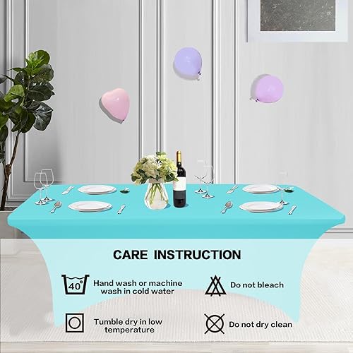Miniatura 5 de Mantel de 6 pies para mesas rectangulares, ajustado, elástico, lavable, color niebla azul, protector de mesa de elastano para eventos, fiestas,