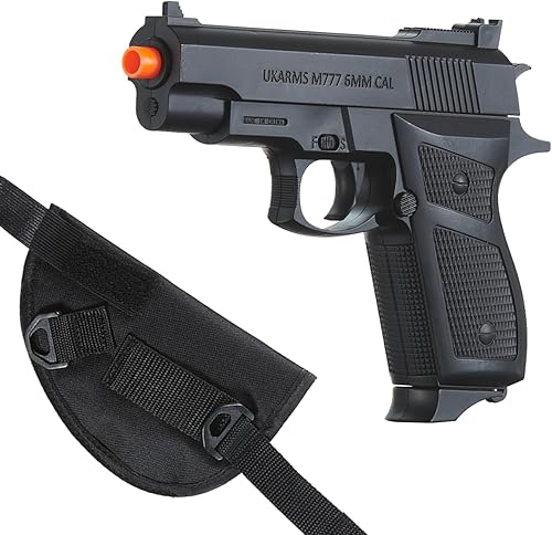 Goldenball Pistola Airsoft con resorte M777 con funda (negro) - Disparo a 180 FPS