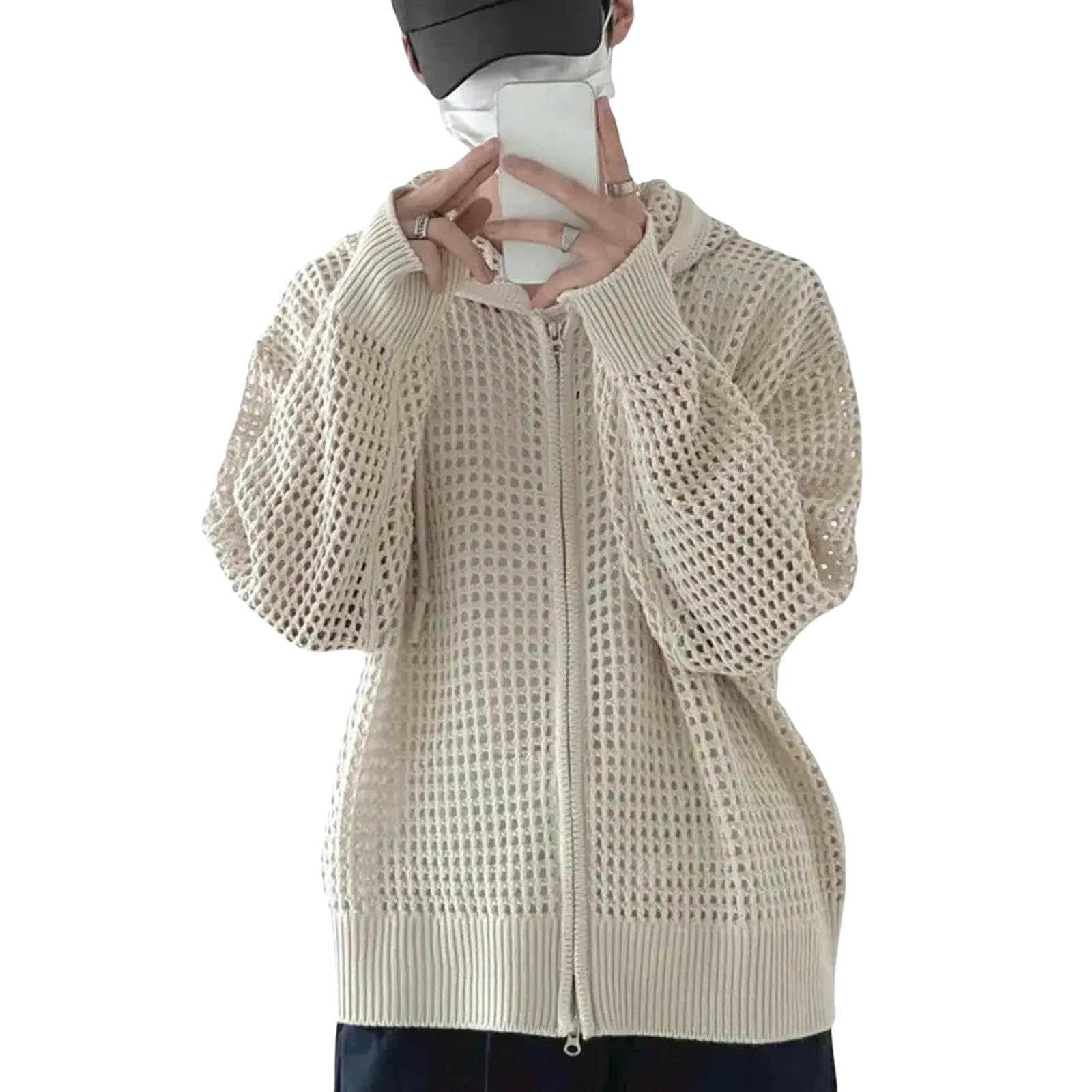 Cardigan Design Cavo Giacca da Uomo con Cappuccio con Cappuccio Hip Hop Cardigan Chiusura Maschile con Cappuccio Maschile