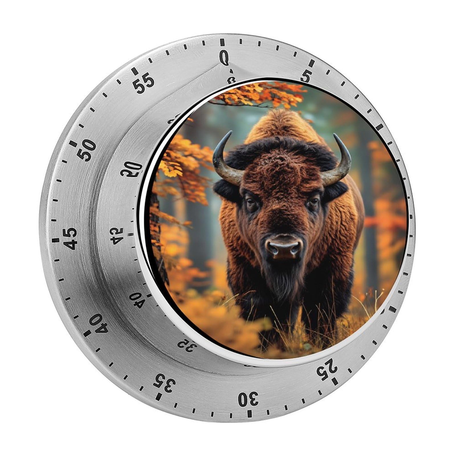 American Bison Autumn Wildlife 60 Minute Wind Up Timer,Visual Mechanical Magnetic Timer with Loud Alarm for Kitchen