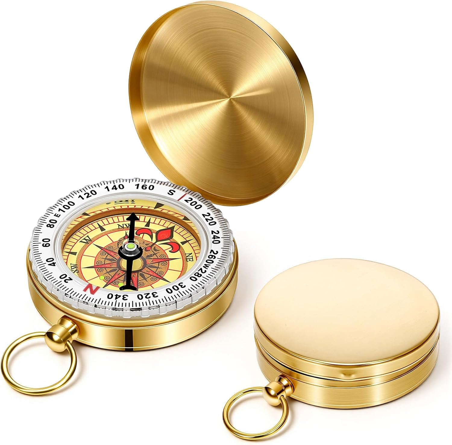 Brass Compass for Hiking, Pocket Compass with Keychain Loop Gold | Large Dial, Pocket Compass, Keychain Loop, Camping Survival Navigation Tool, For Teen Scouts Men Outdoor miniatura 1
