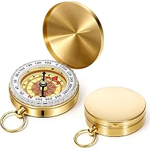 Brass Compass for Hiking Large Dial Pocket Compass with Keychain Loop Camping Survival Navigation Tool Ideal Metal Compass for Teen Scouts Men Outdoor Gold