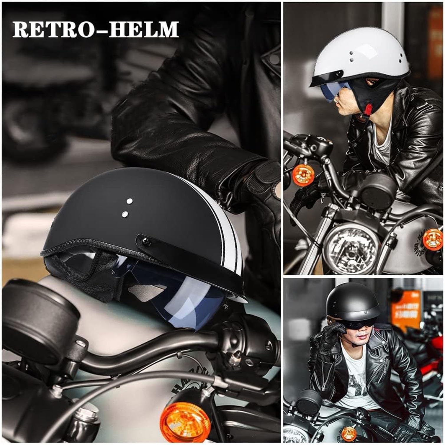 Kask motocyklowy w stylu niemieckim, vintage, kask motocyklowy z otwartą twarzą, z homologacją ECE, półkask w stylu retro, z osłoną przeciwsłoneczną