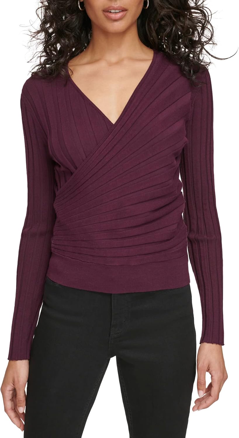 Calvin Klein Womens Long Sleeve Faux Wrap Sweater - Image 2