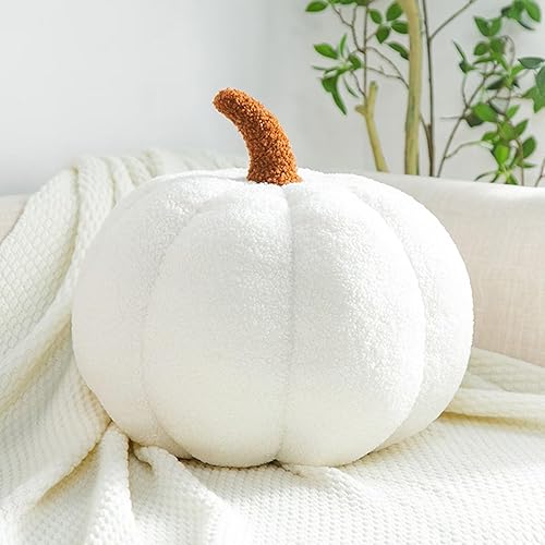 Almohada de calabaza, bonito cojín de felpa suave con forma de calabaza, decoración de otoño para el hogar, cojines de sofá, regalo, blanco, 7.9