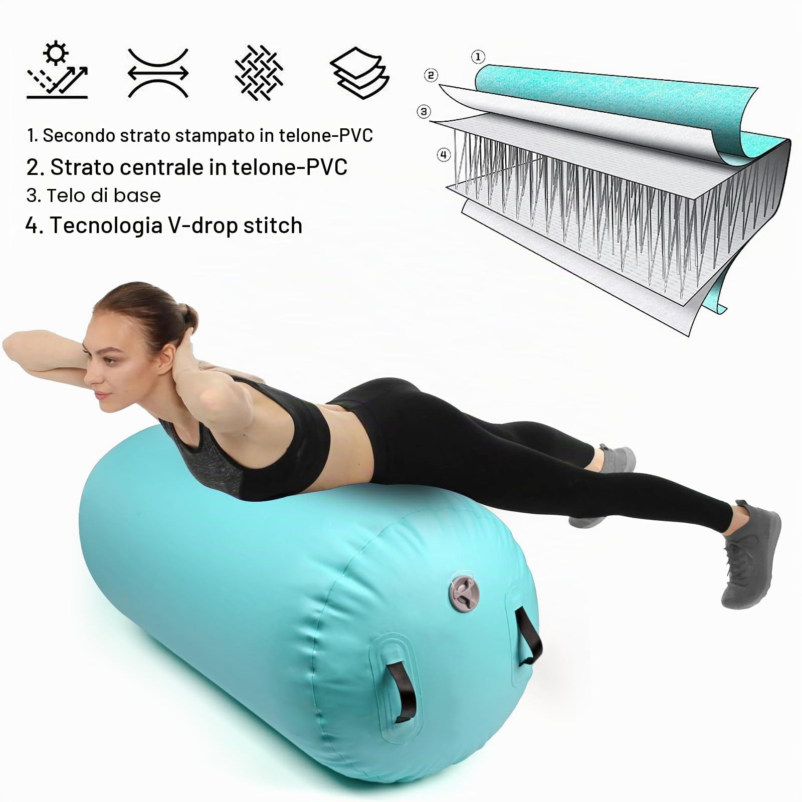 Diealles Shine Air Roll, 100x60cm Rullo ad Aria Gonfiabile Rotondo, Rotolo Gonfiabile con Pompa Elettrica e Borsa per il Trasporto, Air Barrel Gymnastics Roller per Allenamento Fitness Yoga