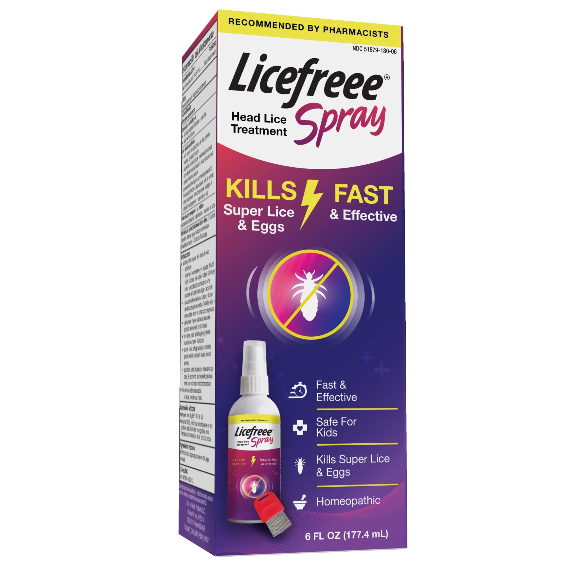 Licefreee Spray! Head Lice Treatment &amp; Lice Comb for Adults &amp; Kids, 6 Fl Oz