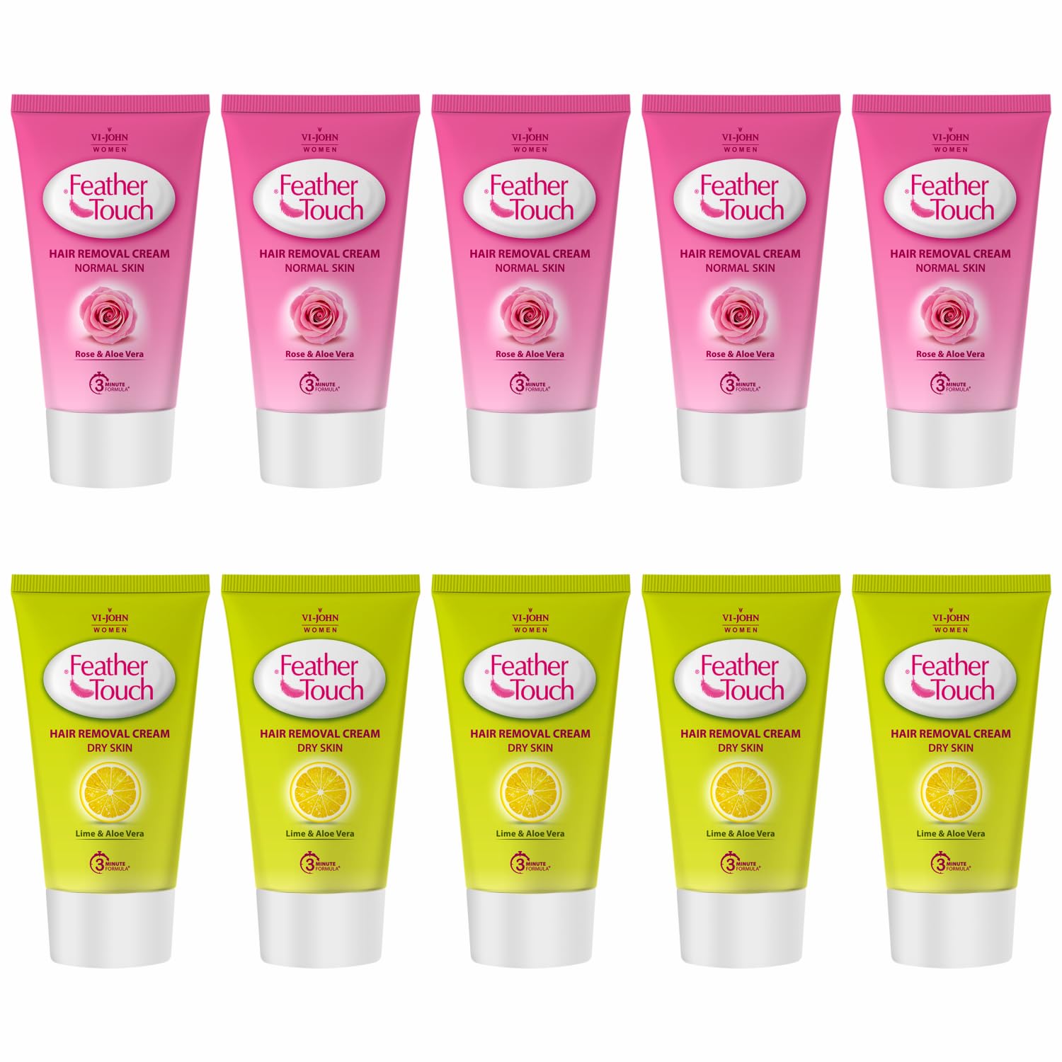 Feather Touch Hair Removal Lime, Rose and aloe vera Cream (40 Gram each, Set Of 10)