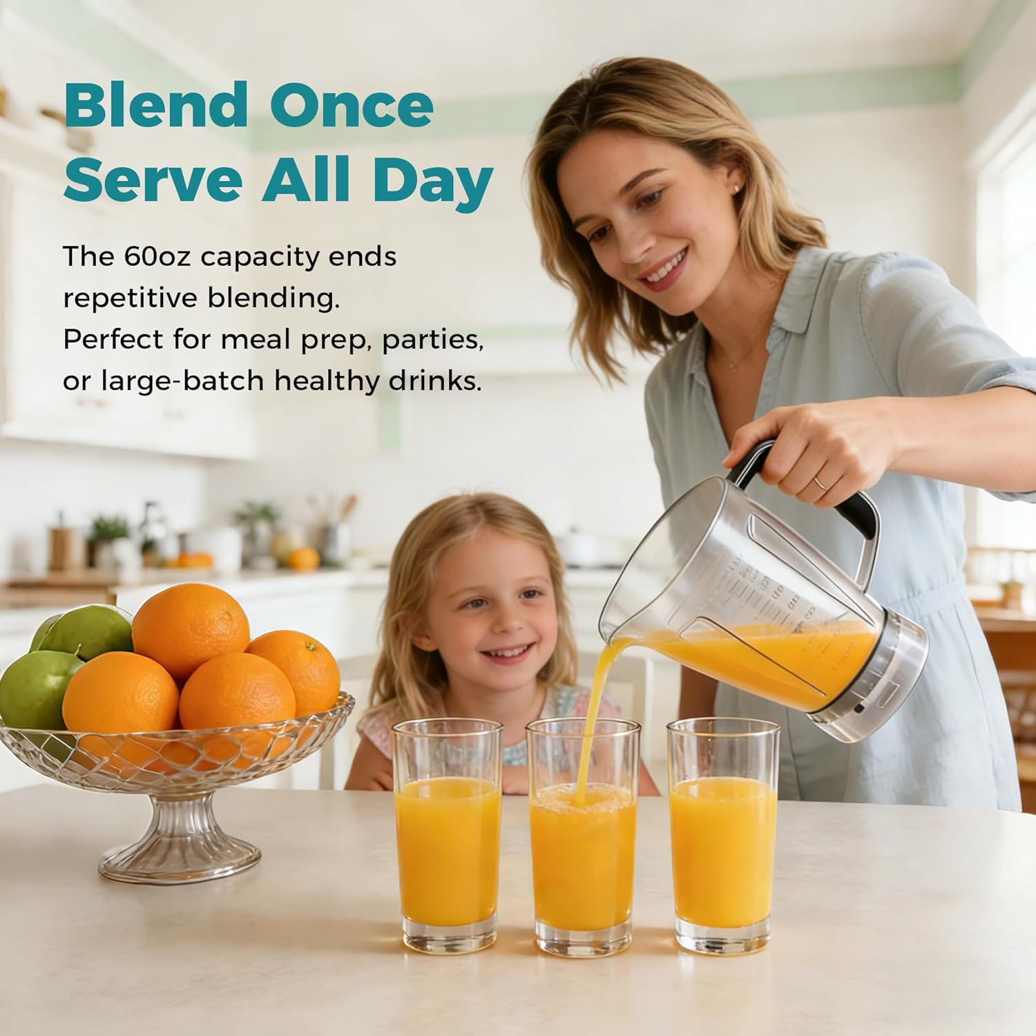 NEWBULIG Smoothie Blender with 6 Blades, Countertop Blenders with 24 34 60 oz BPA-Free Cups, Large Capacity, Portable and Easy Clean, for Kitchen, Ice Crush, Shakes, Sauces, Juice, Silver