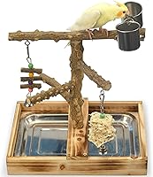 LiMio Natural Wood Bird Playground Stand - Parakeet Parrot Perches, Toys, Removable Tray for Small Medium Birds