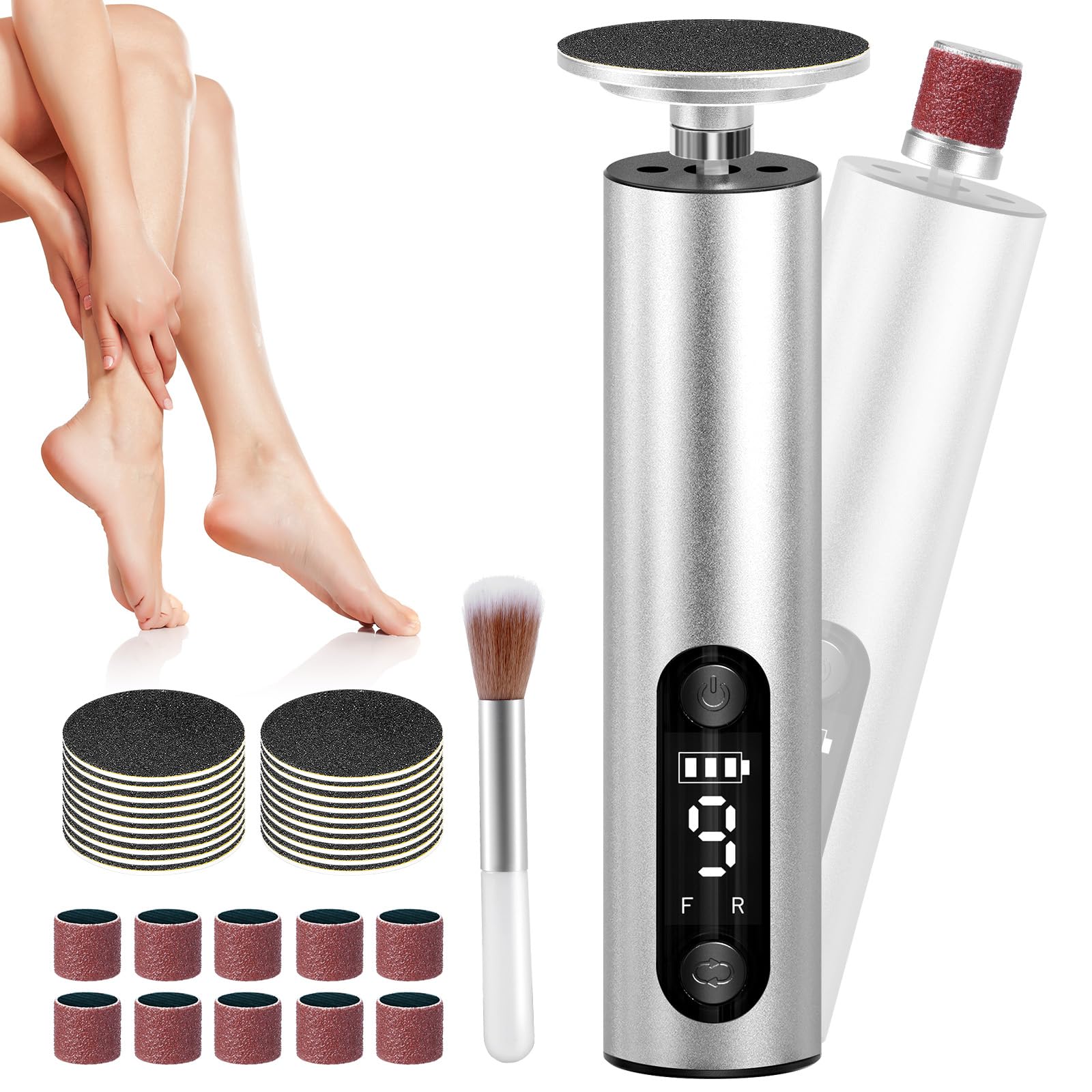 Pedicure elettrico - 2 IN 1 calli piedi rimozione elettrico con display LCD e 9 velocità personalizzabili, elimina calli e pelle dura da talloni e piedi, per piedi morbidi e lisci