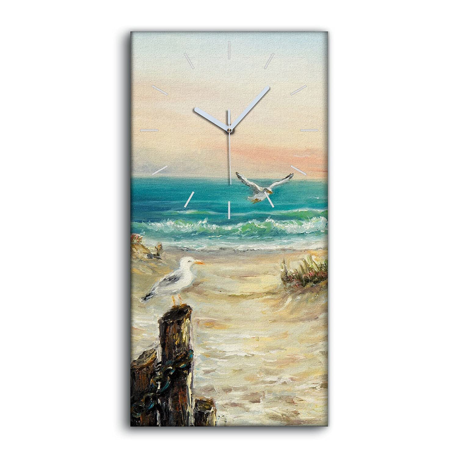 Horloge sur Toile Silencieuse sans Tic-Tac - Décoration Murale Mer 30x60cm