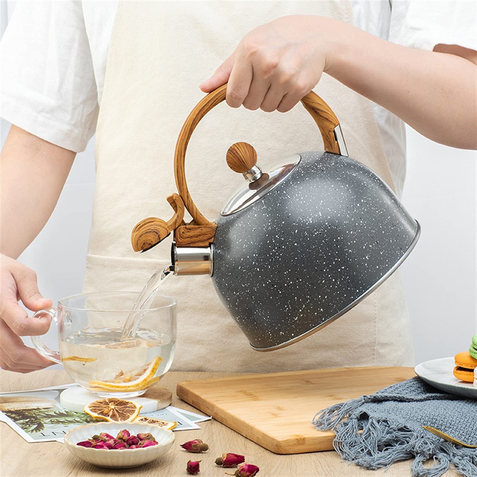 Tetera Hervidor de té de Acero Inoxidable Handilla de Grano de Madera Negro 2.5L SHISTLING Tea Pot for Cocina DE Gas Cocina DE Industrial DE LA Cocina DE LA Cocina DE LA Cocina del HOGAR Teteras