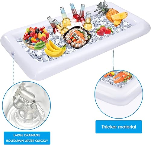 Miniatura 3 de Paquete de 4 recipientes inflables para servir hielo en la piscina, fiesta, bufé, bandeja de hielo flotante, recipientes para bebidas de alimentos