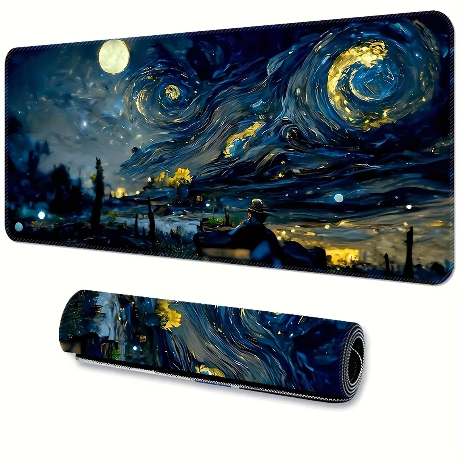 Grand Tapis de Souris de Jeu 1200x600x3 mm – Tapis de Bureau Antidérapant avec Bords Cousus, Haute Précision pour Ordinateur, PC et Gamer (Nuit Étoilée Abstraite)