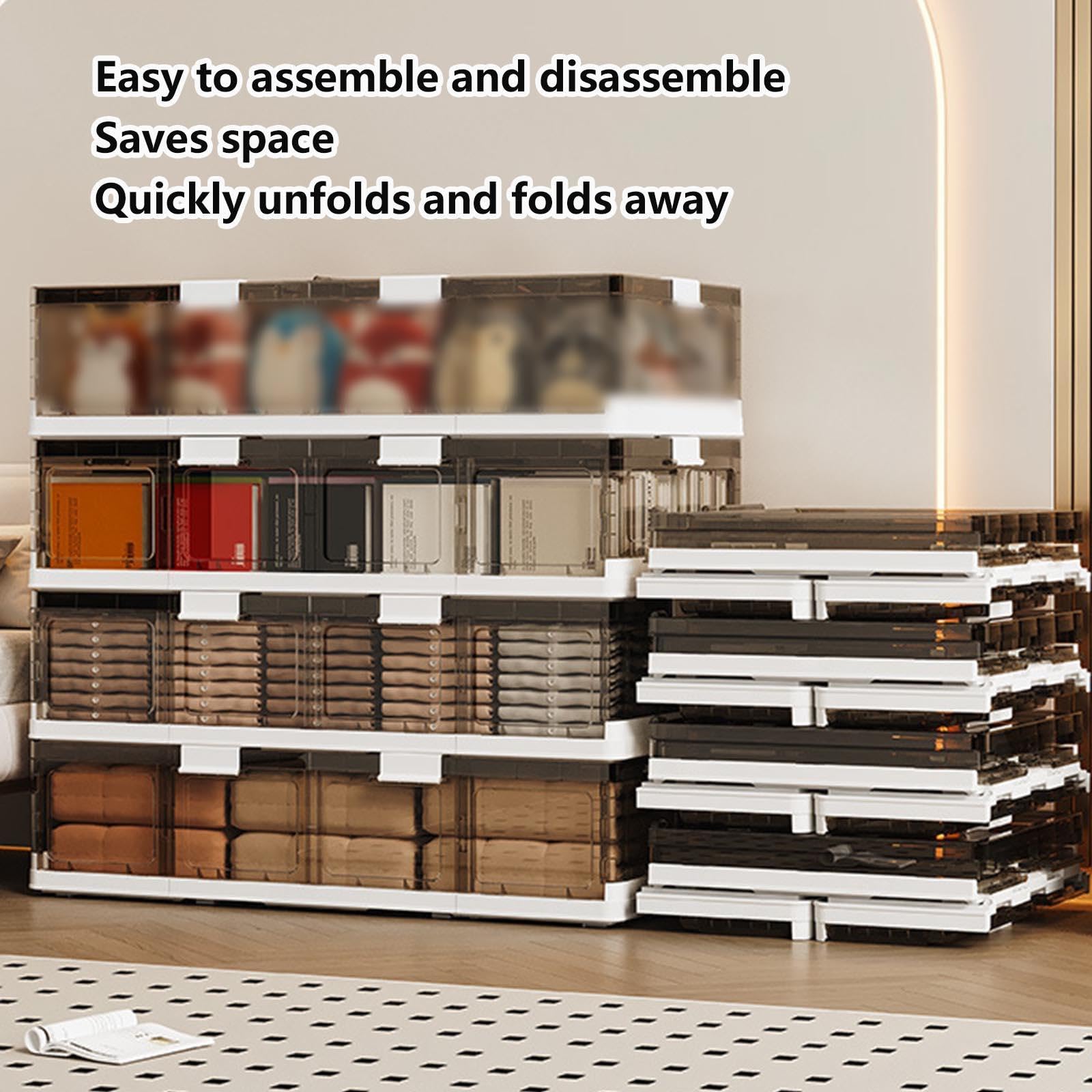 Cassetti Sotto Letto Con Ruote 66L, Box Plastica Con Coperchio Pieghevole con Coperchio Contenitori Armadio Può Giocattoli, Piumini, Vestiti, Scarpe