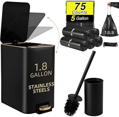 Miniatura 49 de Cubo de basura pequeño para baño con tapa de cierre suave, cubo de basura de acero inoxidable de 10 litros/2.6 galones con cubo interior extraíble