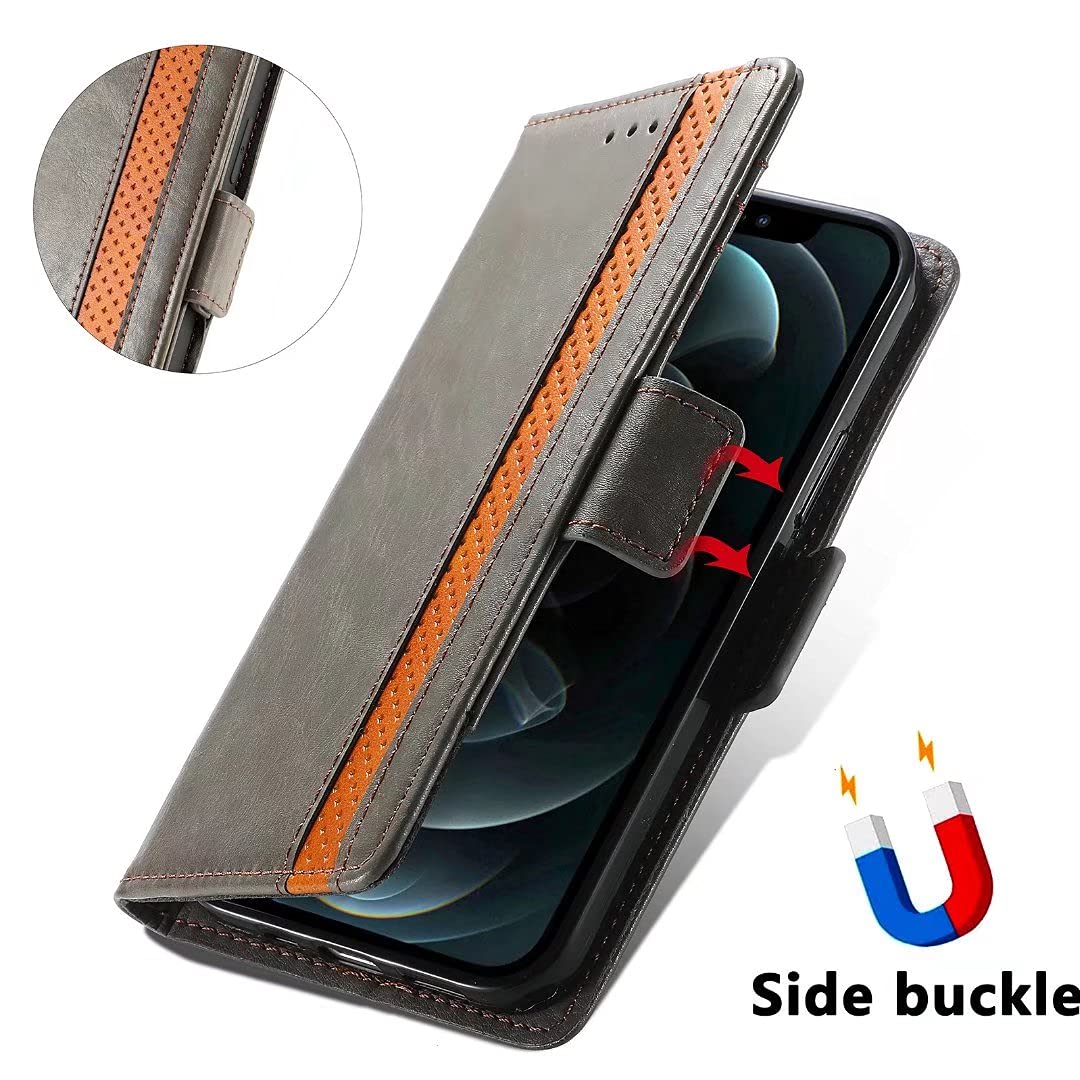 Funda para Xiaomi 13T Pro, Elegante Funda de Piel con Tapa Tipo Libro a Prueba de Golpes, Gris