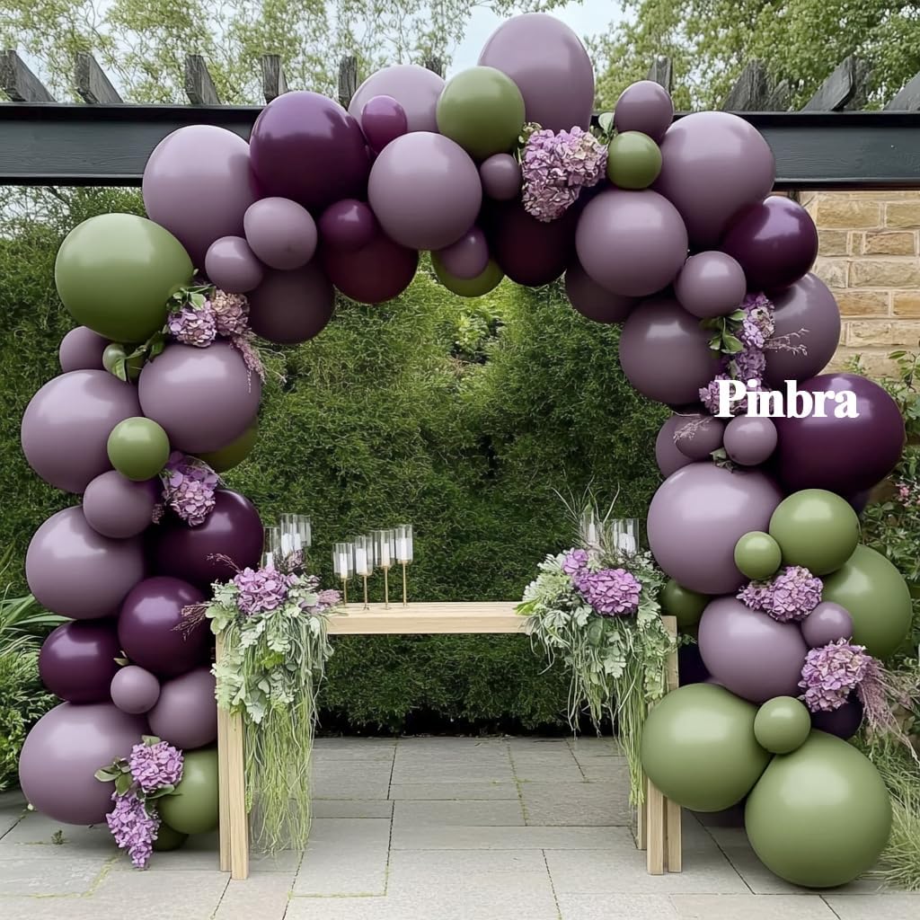 Dusty Purple Green Balloon Garland Double Stuffed Lavender Light Mist Green Pastel Balloon Arch Kit with Lilac Color for Baby Shower Birthday Wedding Flower Party Decoration