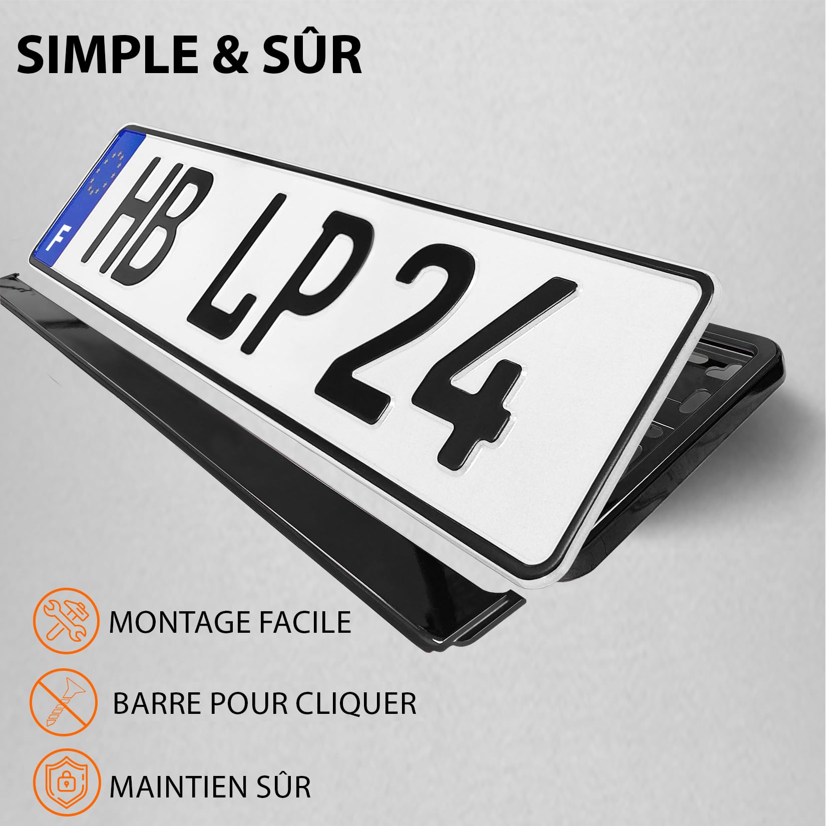 Support Plaque Immatriculation Voiture - [Simple, Durable & sur] - 8 Vis - 520x110 mm - Noir Brillant - Auto Porte Plaque Immatriculation adapté pour Toute Voiture - Fixation pour Plaque - Universel