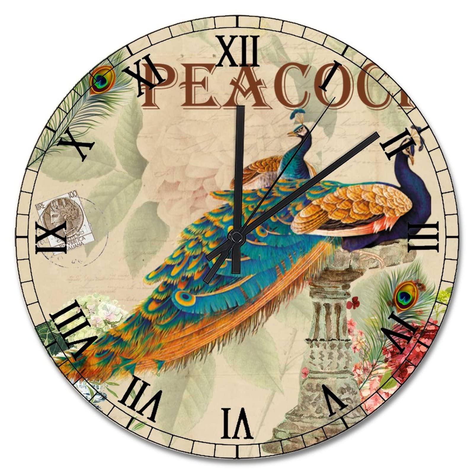 Horloge murale bleu violet paon originale, idée cadeau décoration