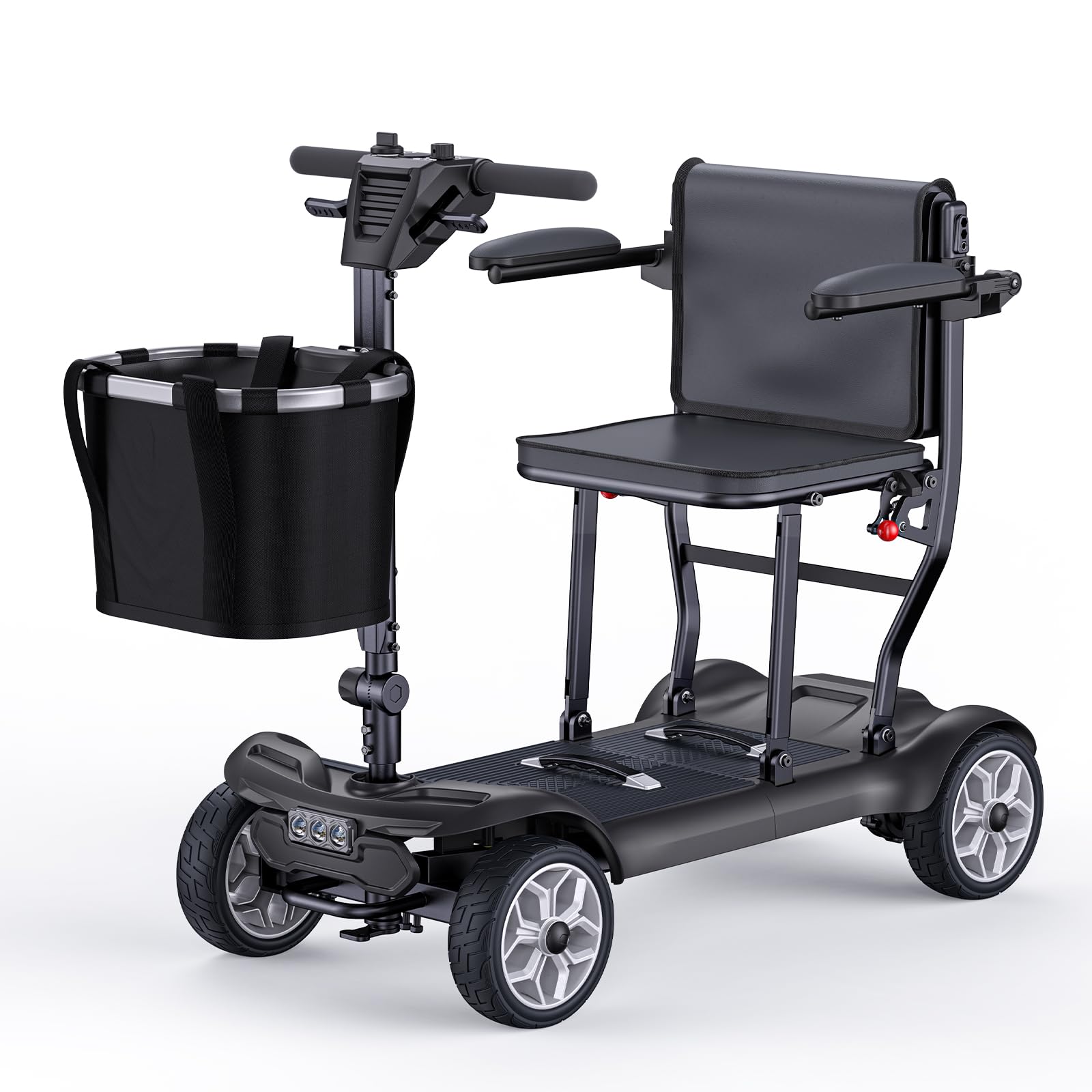 ENGWE Electric Powered Mobility Scooter, 43.2Lbs Lightweight Folding Mobility Scooters for Adults Seniors, 24Miles Long Travel w/Removable 240WH*2 Lithium Batteries and Basket, Charger (Black)