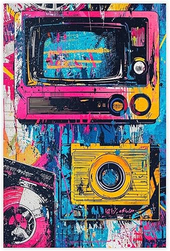 XAHOR Retro Graffiti Wall Art  Pop Art Urban Poster with Cassette & TV  90s Nostalgia Room Decor Canvas Wall Art Print Poster For Home School Office