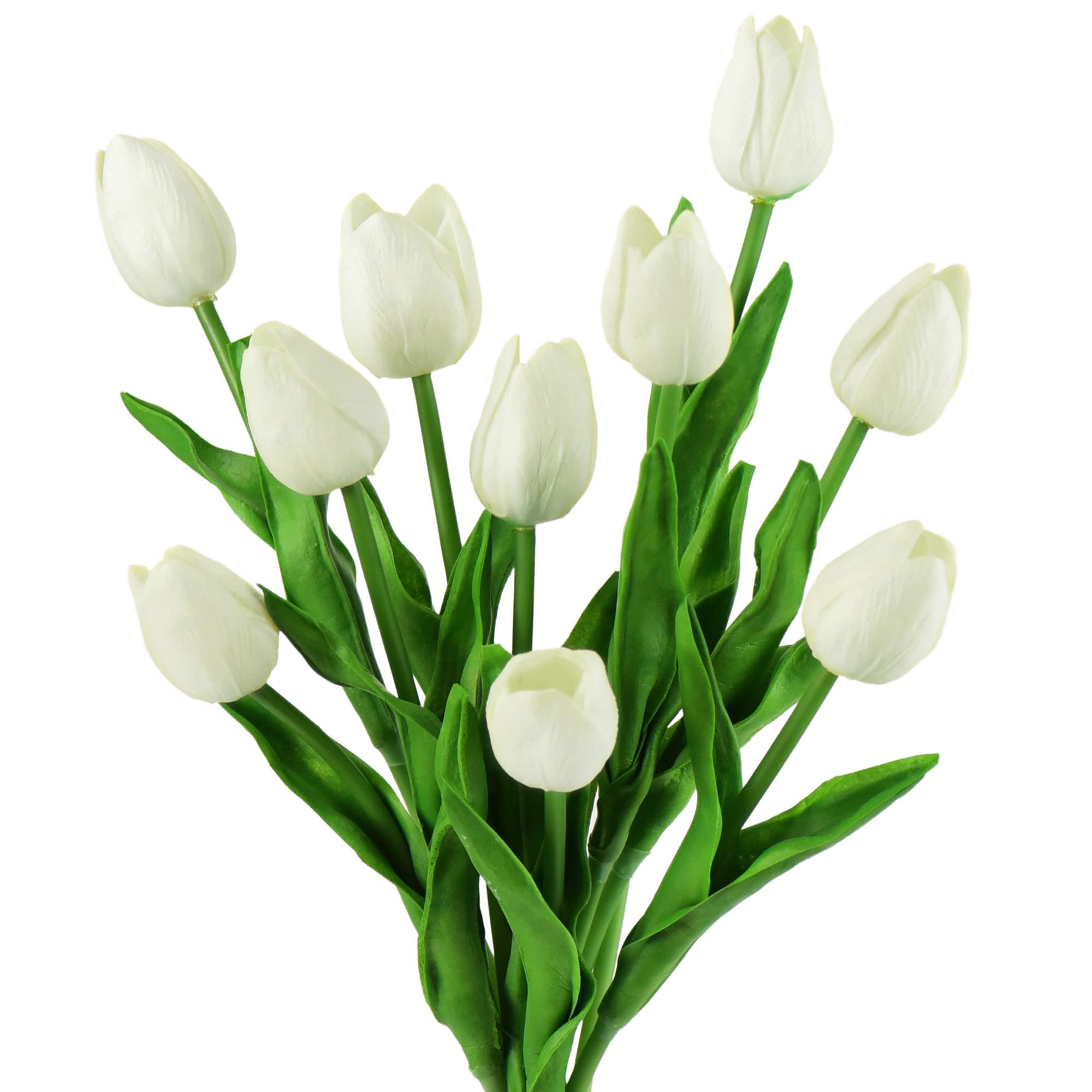 Fiveseasonstuff White 10 Stems Of Real Touch Tulip Artificial Flowers Bouquet, Perfect For Wedding, Bridal, Party, Home, Holidays, Garden, Birthday, Office Décor Diy (White)