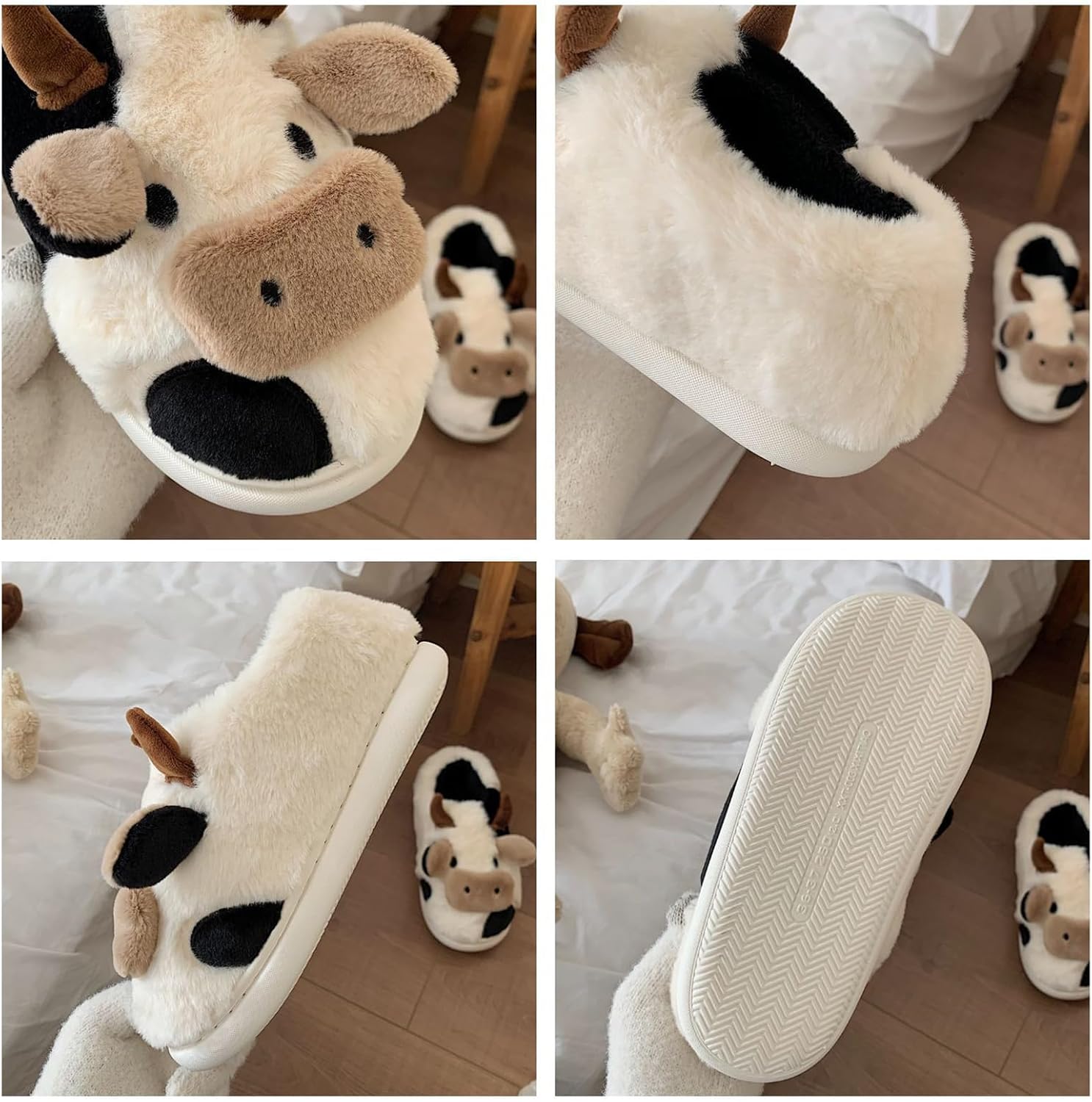 Cute Fuzzy Cow Slippers for Women, Cartoon Plush Warm Cow Slippers for Girls Funny, Novelty and Soft Cotton Slipper, Women's Winter House Shoes Suitable for Indoor Bedroom Dormitory - Image 4