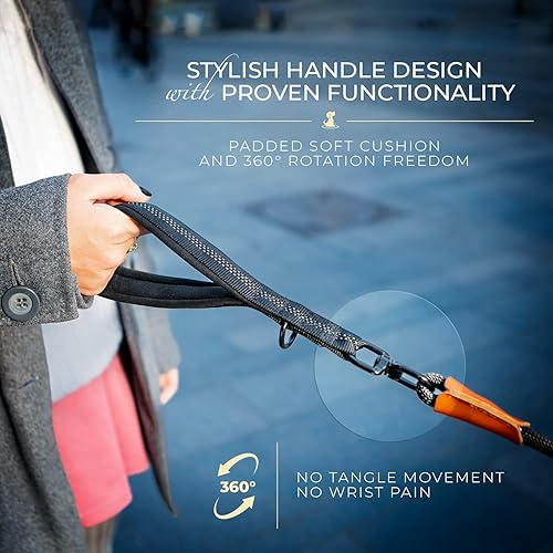 Miniatura 10 de Correa elástica de cuerda resistente para perros grandes y medianos con antitirones para absorción de golpes, correa reflectante antideslizante para