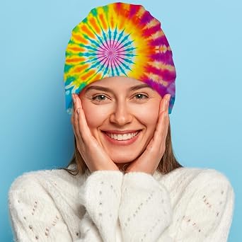 Rainbow Tie dye Holiday Beanie for Women Slouchy Mens Winter Hat Skull Cap Knitted Hat Cancer Headwear Accessories for Women