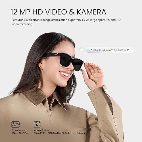Rokid AI Glasses - Smart Glasses with ChatGPT, Real Time Translation without Display, 12MP Camera, 210mAh Battery, Noise Cancellation, Only 45g, Sunglasses Function, IPX4, UV400 Protection, Voice - 2
