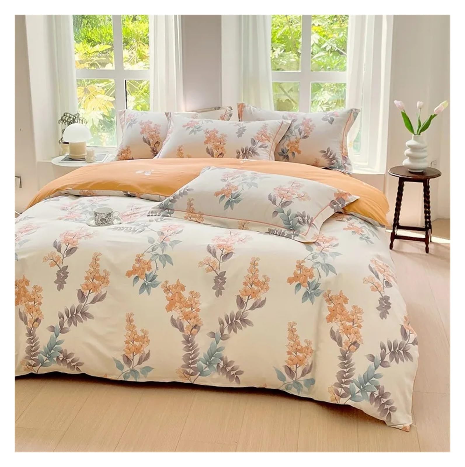 グ*ラ様 花柄 羽毛布団 カバー付き　未使用 Amazon｜100% コットン 葉っぱ 花柄 寝具セット 超ソフト 通気性